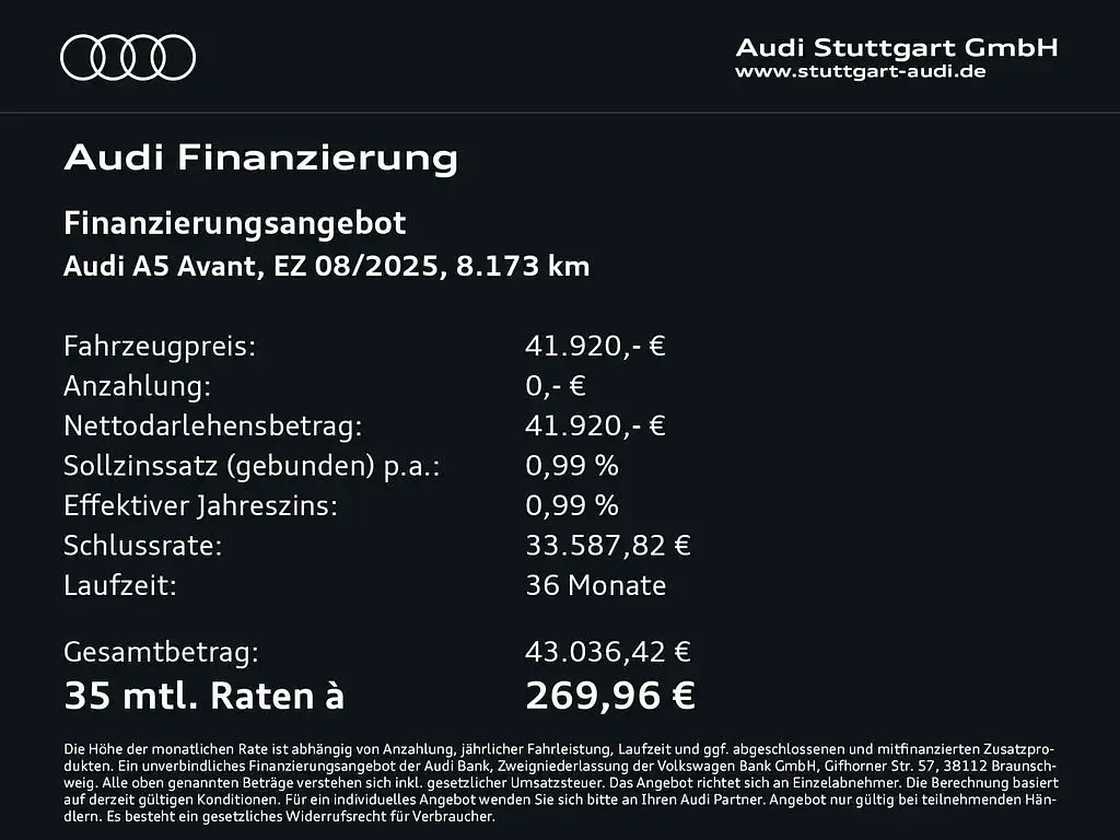 Gebraucht Audi A5 204 PS (150 kW) 2025 Mythosschwarz metallic Kombi