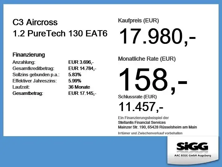 Gebraucht Citroën C3 Aircross PureTech 131 PS (96 kW) 2024 Schwarz SUV