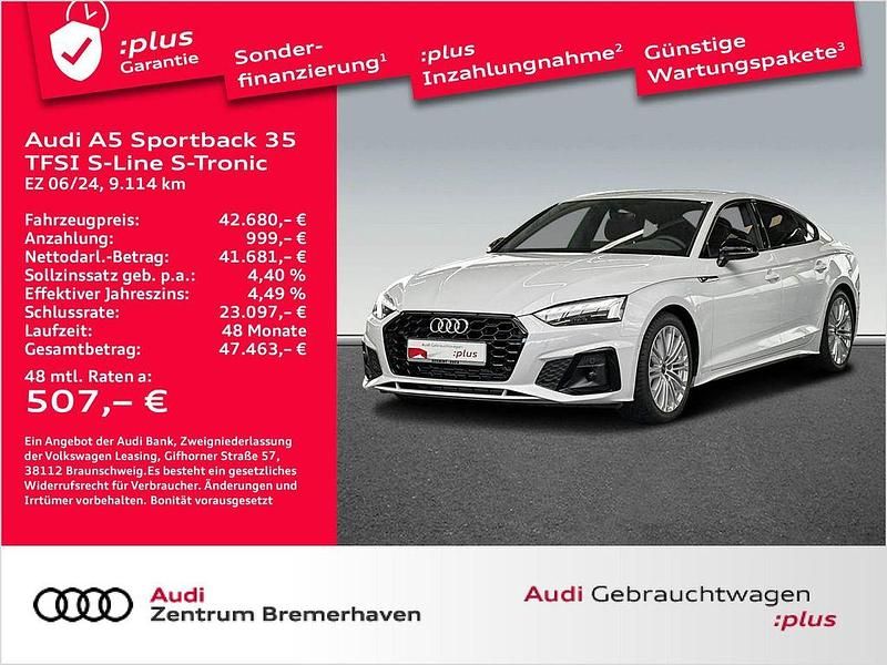 Gletscherweiß metallic Gebraucht 2024 Audi A5 Sportback S-Line Limousine | 42.680 € (Etwas zu teuer) - Bild 1/3