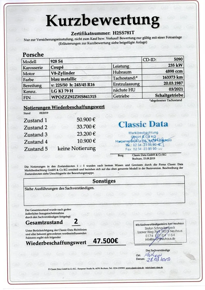 Gebraucht Porsche 928 S4 320 PS (235 kW) 1987 Blau Coupé