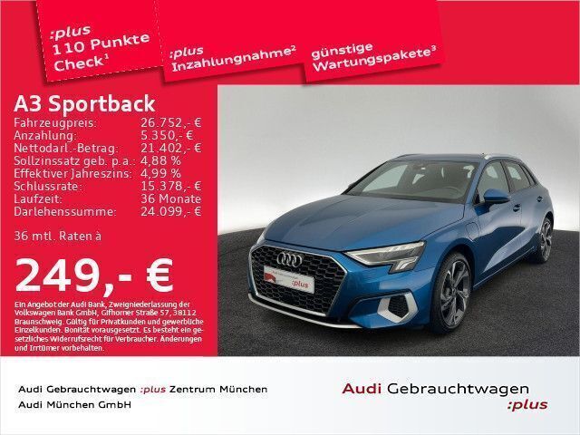 Atollblau metallic Gebraucht 2021 Audi A3 Sportback e-tron Advanced Limousine | 26.333 € (Fairer Preis) - Bild 1/2