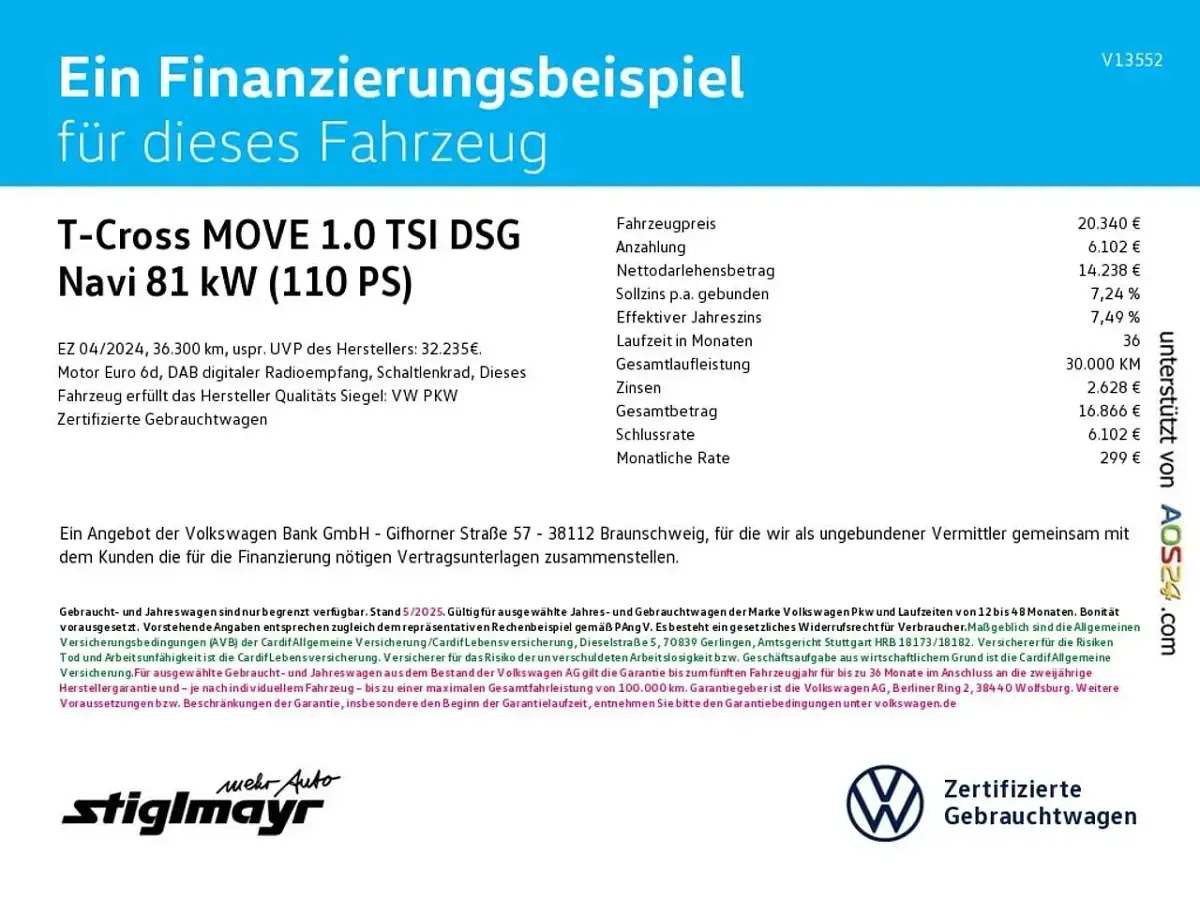 Gebraucht VW T-Cross Move 110 PS (80 kW) 2024 Pure white SUV