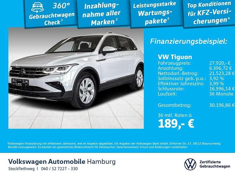 0q pure white Gebraucht 2023 VW Tiguan Elegance SUV | 27.920 € (Superpreis) - Bild 1/3
