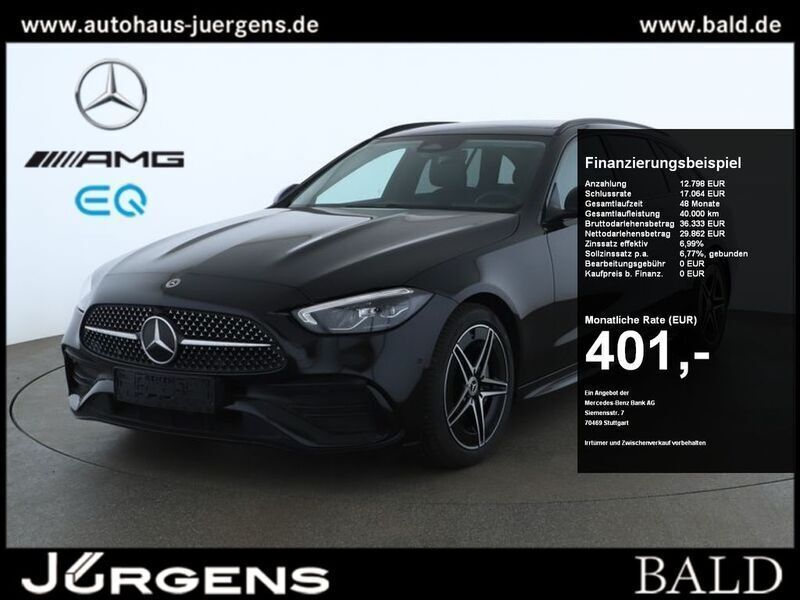 Schwarz obsidianschwarz metallic Gebraucht 2024 Mercedes C220 AMG Kombi | 42.880 € (Teuer) - Bild 1/4