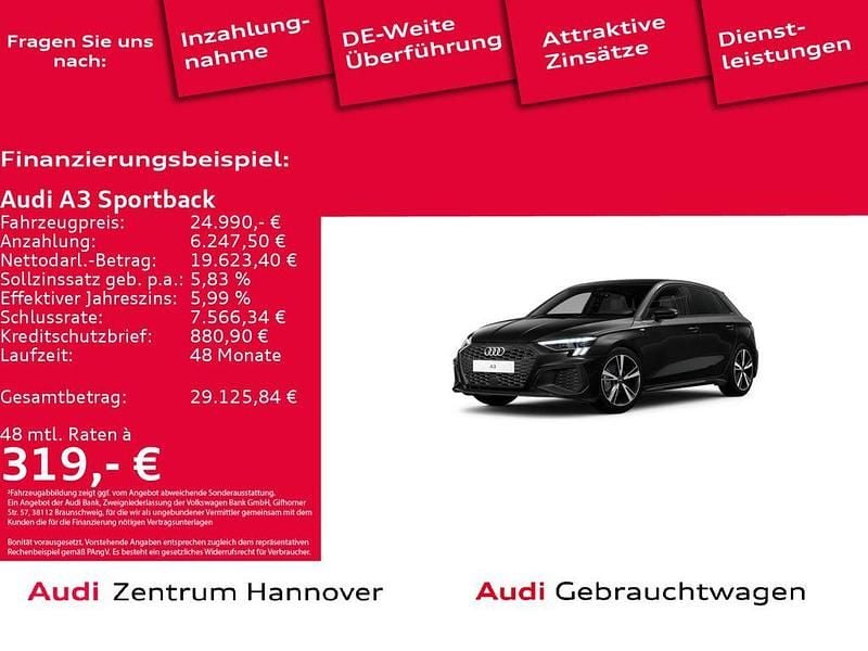 Schwarz Gebraucht 2022 Audi A3 Sportback S-Line Kleinwagen | 24.990 € (Fairer Preis) - Bild 1/4