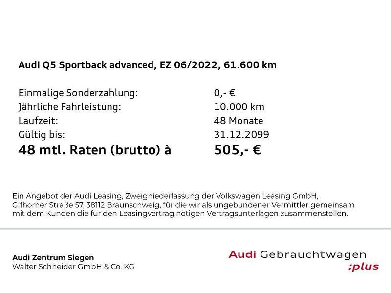 Gebraucht Audi Q5 Sportback Advanced 286 PS (210 kW) 2022 Navarrablau metallic SUV