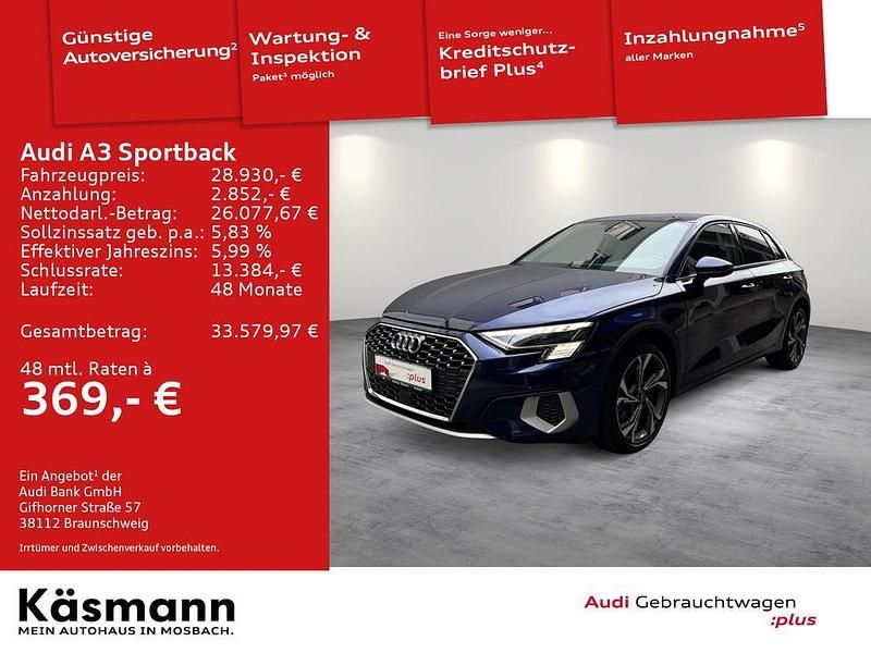 Navarrablau metallic Gebraucht 2022 Audi A3 Advanced Plus Limousine | 27.950 € (Teuer) - Bild 1/4