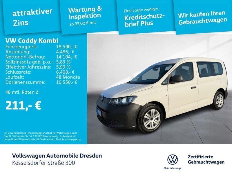B4 candyweiß Gebraucht 2021 VW Caddy Basis Van / Kleinbus | 19.490 € (Superpreis) - Bild 1/4