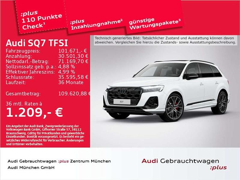 Gletscherweiß metallic Gebraucht 2025 Audi SQ7 Sport SUV | 101.671 € (Guter Preis) - Bild 1/2