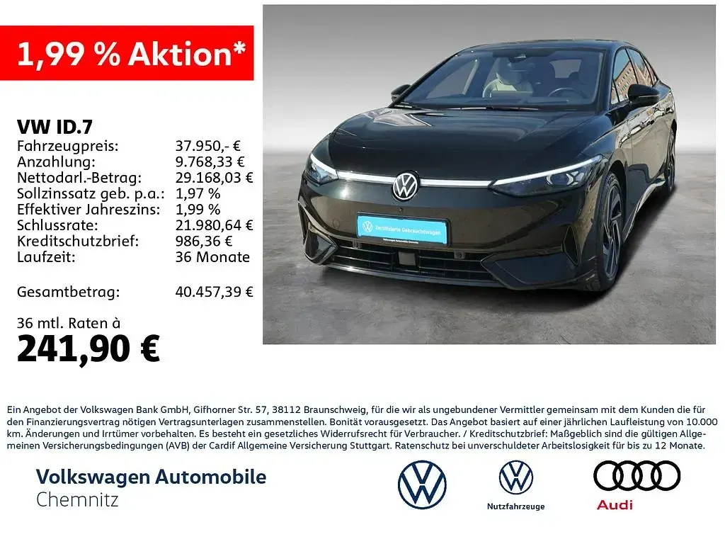 Gebraucht VW ID.7 Pro 210 kW (286 PS) 2023 Grenadillschwarz metallic Kleinwagen