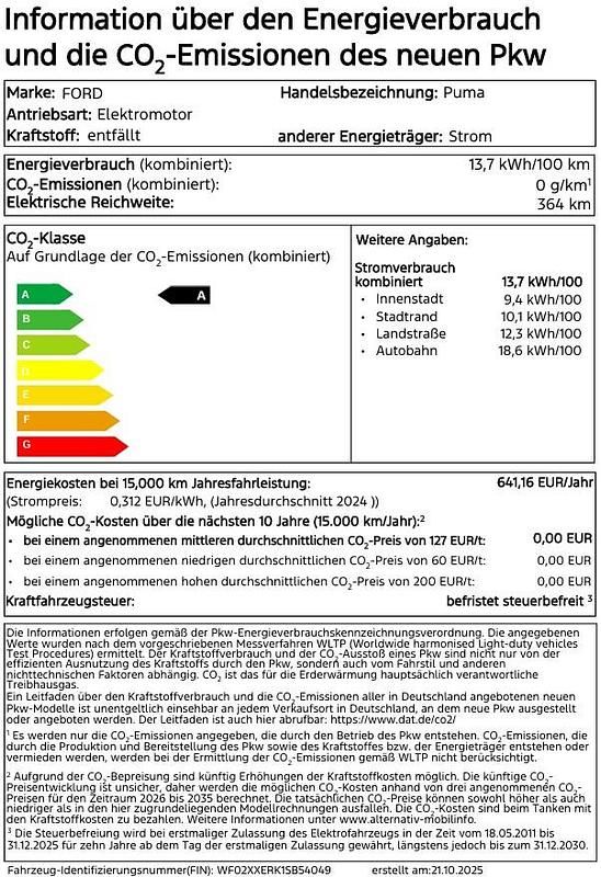 Schwarz Neu 2025 Ford Puma Gen-E Premium SUV | 34.950 € (Etwas zu teuer) - Bild 1/2