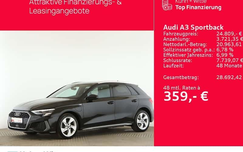 Schwarz Gebraucht 2021 Audi A3 Sportback e-tron S-Line Limousine | 24.999 € (Fairer Preis) - Bild 1/4