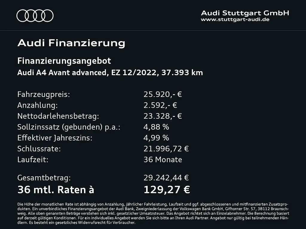 Gebraucht Audi A4 Advanced Plus 204 PS (150 kW) 2022 Mythosschwarz metallic Kombi
