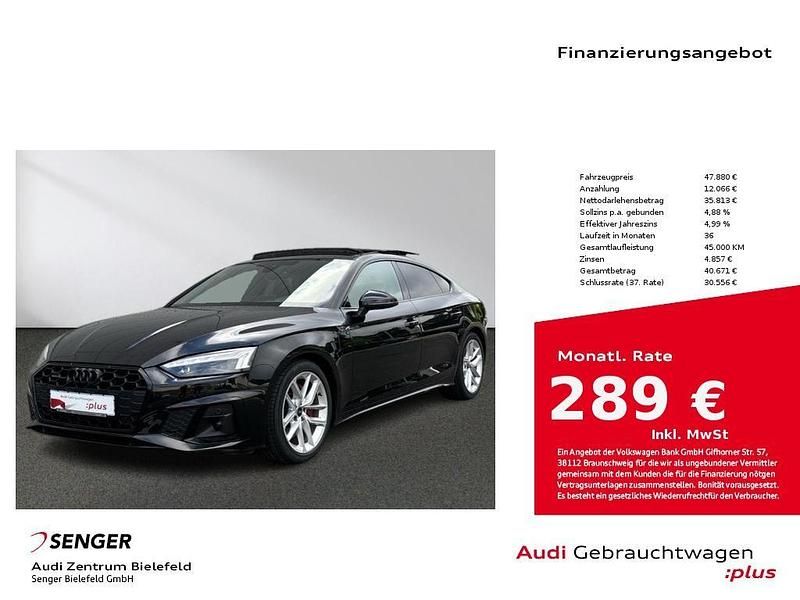 Mythosschwarz metallic Gebraucht 2023 Audi A5 Sportback Business Limousine | 47.880 € - Bild 1/4