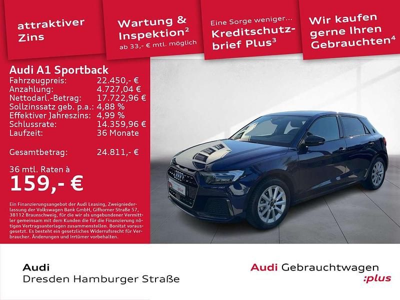 Navarrablau metallic/mythossch Gebraucht 2024 Audi A1 Advanced Kleinwagen | 22.450 € (Fairer Preis) - Bild 1/3