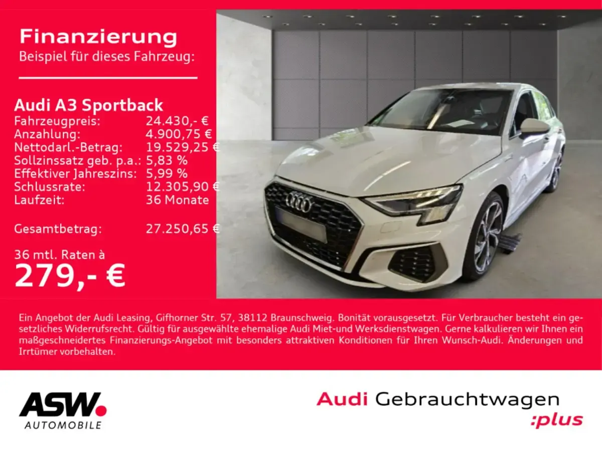 Gebraucht Audi A3 Sportback e-tron S-Line 204 PS (150 kW) 2022 Gletscherweiß metallic Kleinwagen