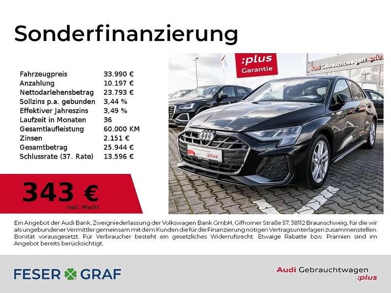 Mythosschwarz metallic Gebraucht 2025 Audi A3 S-Line Limousine | 33.990 € (Fairer Preis) - Bild 1/4