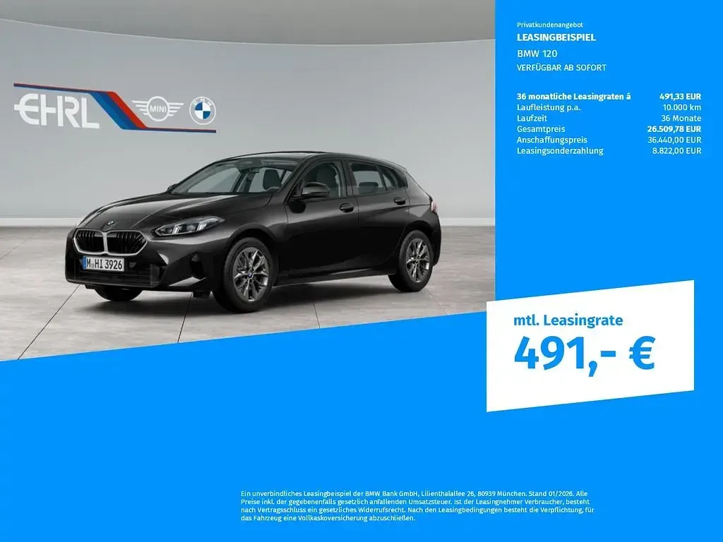 Nowe BMW 120 Performance 170 KM (125 kW) 2026 Czarny Hatchback