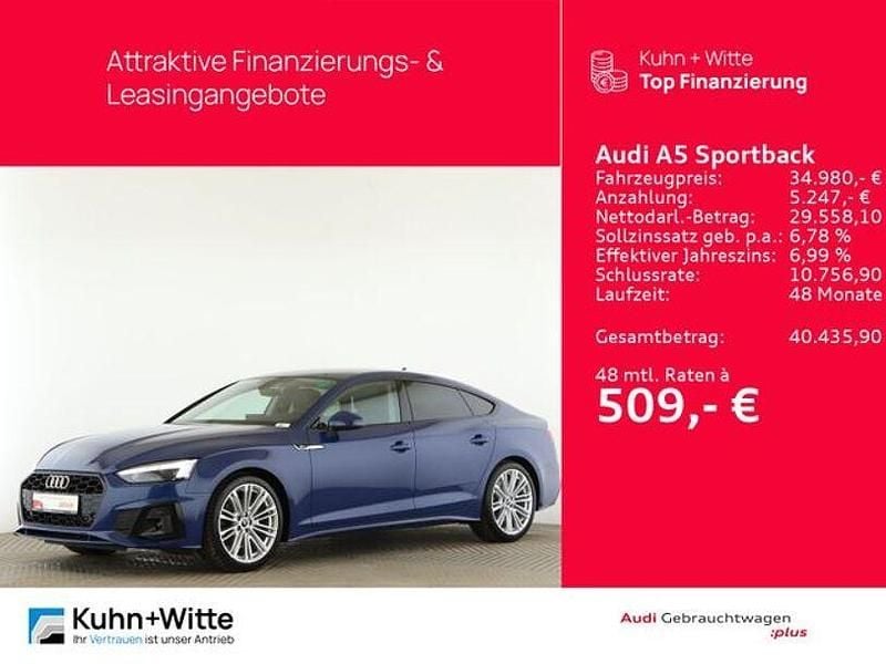 Ascariblau metallic Gebraucht 2024 Audi A5 S-Line Limousine | 34.980 € (Superpreis) - Bild 1/3
