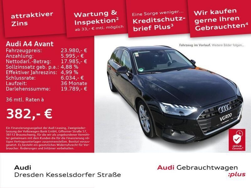 Brillantschwarz Gebraucht 2022 Audi A4 Sport Kombi | 23.980 € (Superpreis) - Bild 1/4