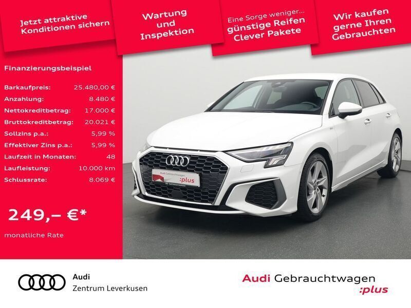 Ibisweiss Gebraucht 2022 Audi A3 Sportback S-Line Kleinwagen | 29.980 € (Teuer) - Bild 1/4