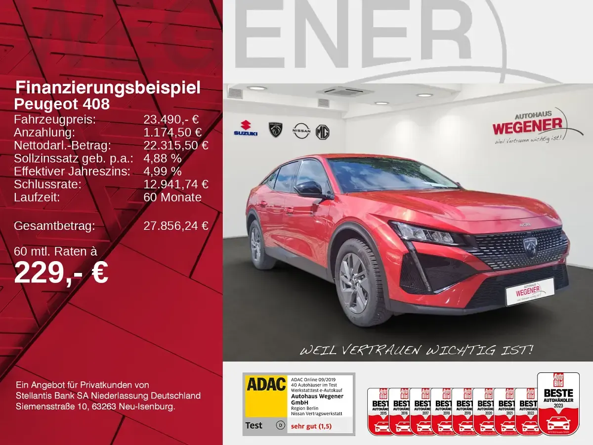 Gebraucht Peugeot 408 Allure 131 PS (96 kW) 2023 Elixir rot metallic SUV