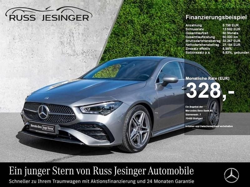 Mountain grey metallic Gebraucht 2024 Mercedes CLA200 Shooting Brake AMG line Kombi | 33.980 € (Fairer Preis) - Bild 1/3