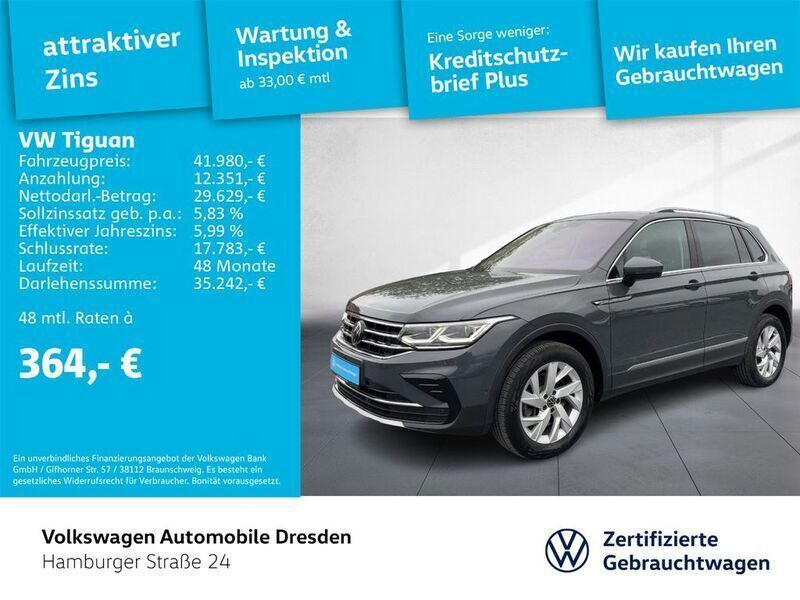 Delfingrau metallic Gebraucht 2023 VW Tiguan Elegance SUV | 42.890 € (Teuer) - Bild 1/3