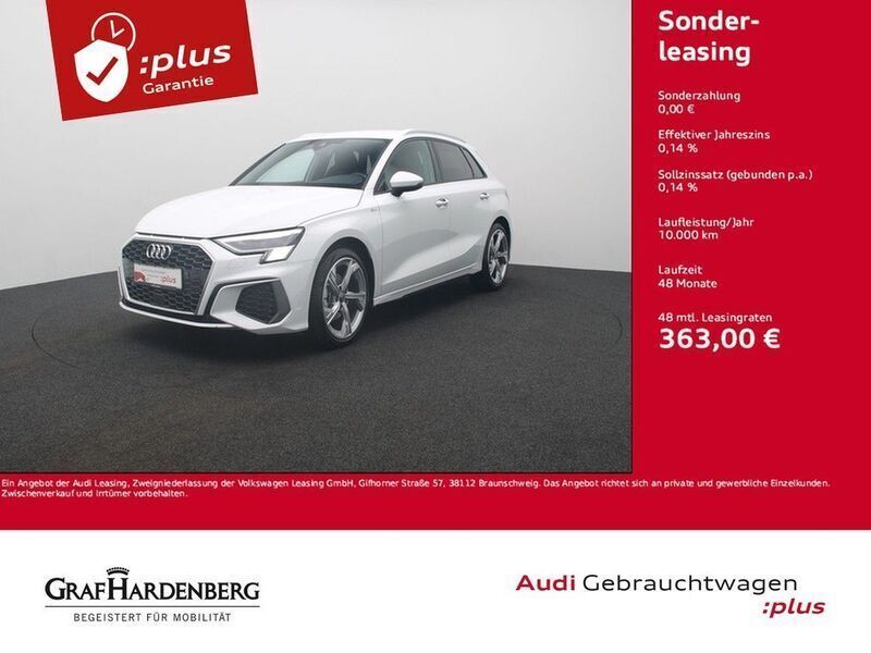 Gletscherweiß metallic Gebraucht 2024 Audi A3 Sportback S-Line Limousine | 38.980 € (Fairer Preis) - Bild 1/4