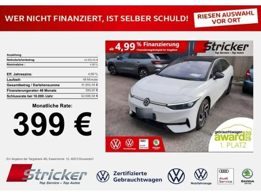 Gebraucht VW ID.7 Pro 210 kW (286 PS) 2025 Gletscherweiß metallic Coupé