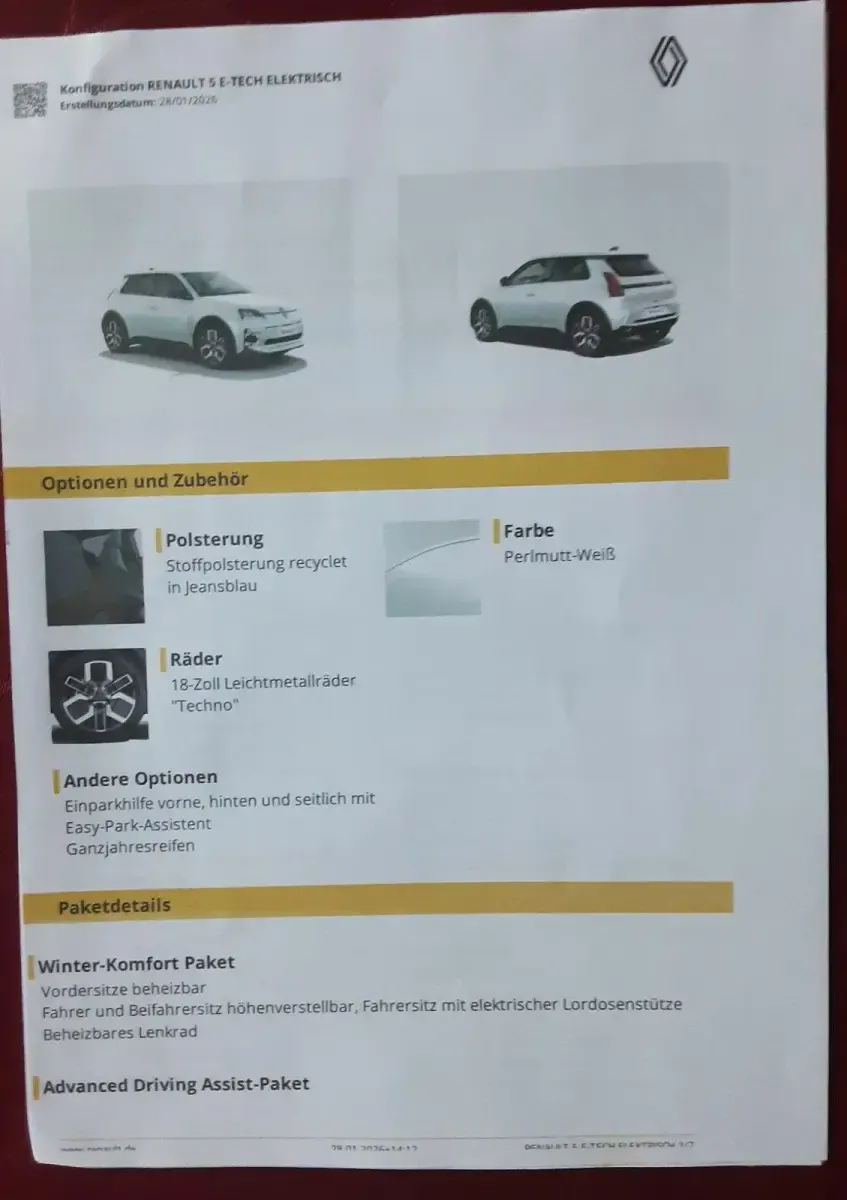 Neu Renault 5 E-Tech Komfort 110 kW (150 PS) 2026 Weiß Limousine