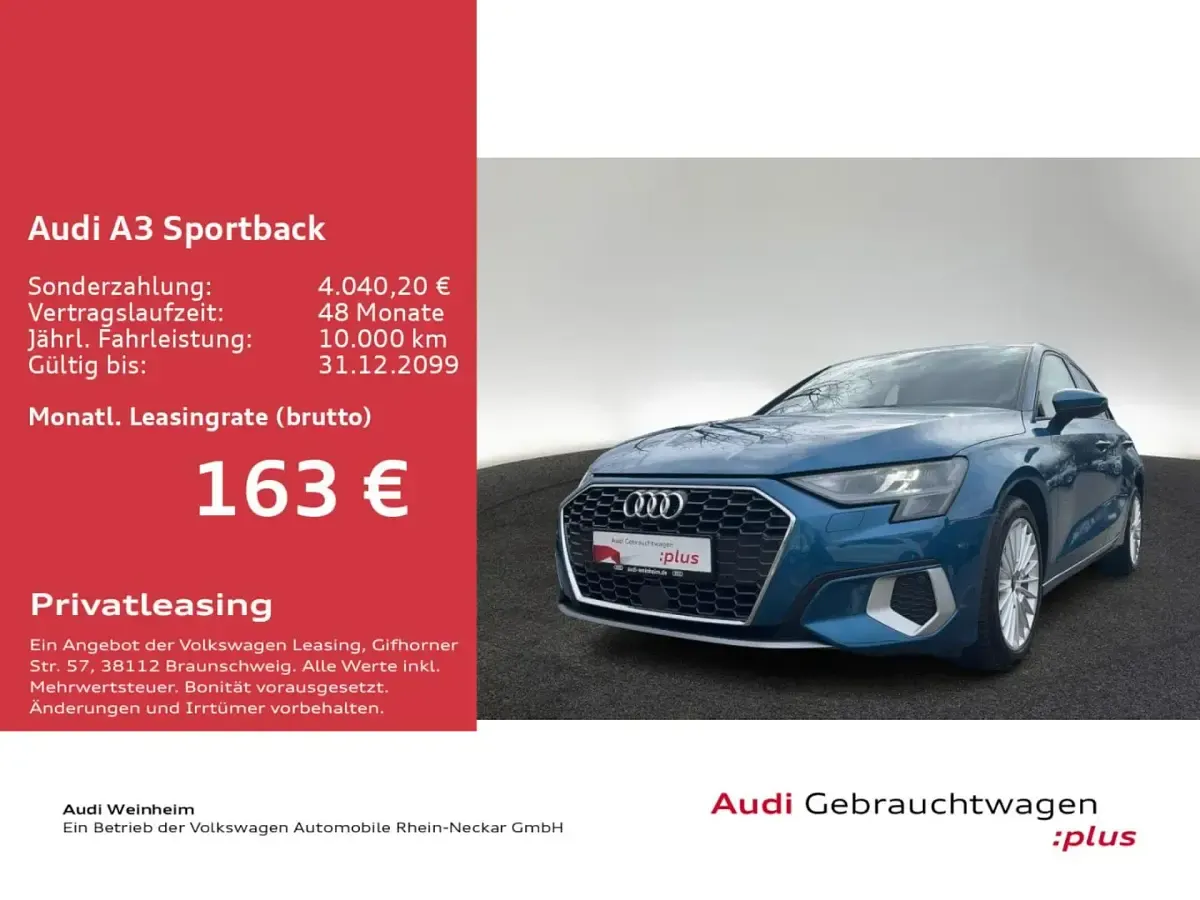 Second-hand Audi A3 Advanced 110 CP (80 kW) 2022 Albastru Berlinǎ