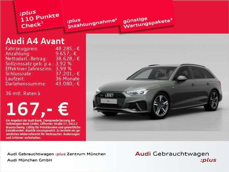 Chronosgrau metallic Gebraucht 2024 Audi A4 S-Line Kombi | 50.932 € - Bild 1/2