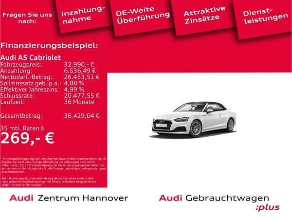 Weiß (t9 ibisweiß) Gebraucht 2022 Audi A5 Cabriolet Ambiente Cabrio | 32.991 € (Superpreis) - Bild 1/4