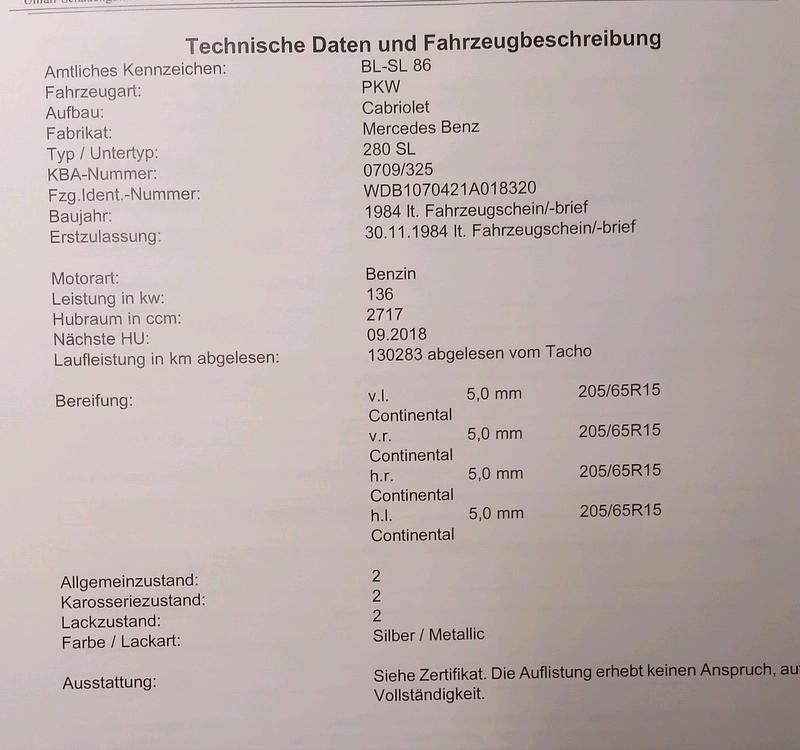 Gebraucht Mercedes SL280 185 PS (136 kW) 1984 Silber Cabrio