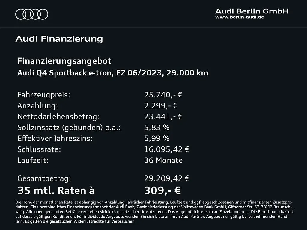 Gebraucht Audi Q4 Sportback e-tron Comfort 125 kW (170 PS) 2023 Schwarz SUV