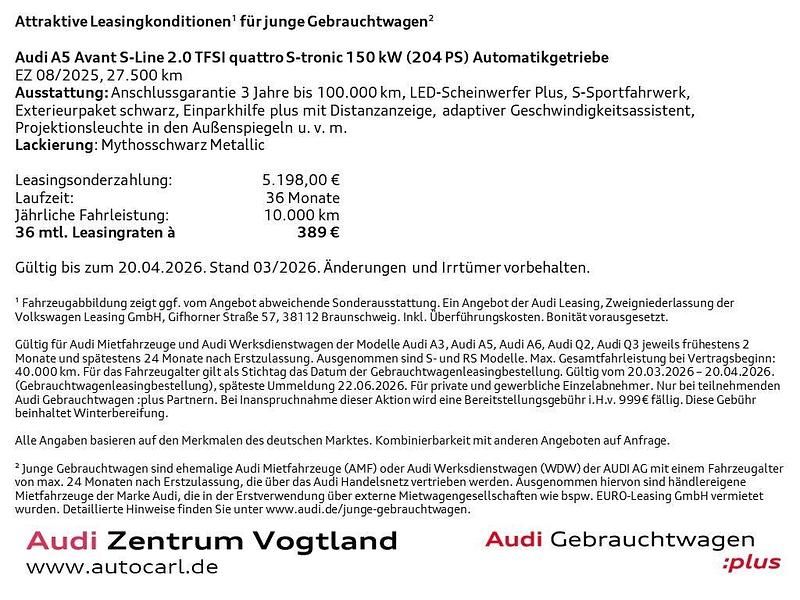 Gebraucht Audi A5 S-Line 204 PS (150 kW) 2025 Mythosschwarz metallic Kombi
