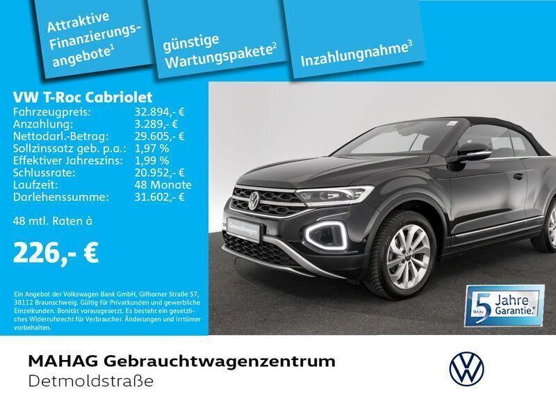 Deep black perleffekt schwarz Gebraucht 2024 VW T-Roc Cabriolet Style Cabrio | 32.993 € (Guter Preis) - Bild 1/1