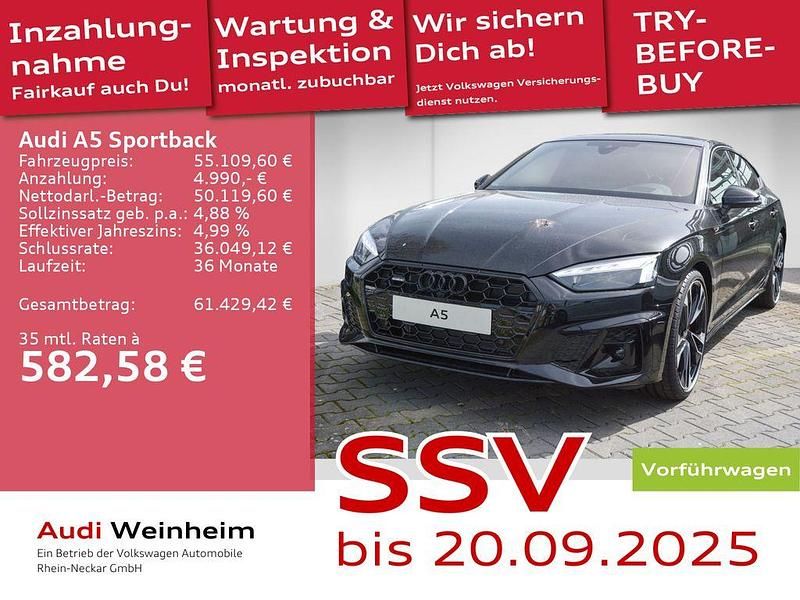 Mythosschwarz metallic Gebraucht 2024 Audi A5 Sportback S-Line Limousine | 59.790 € - Bild 1/2