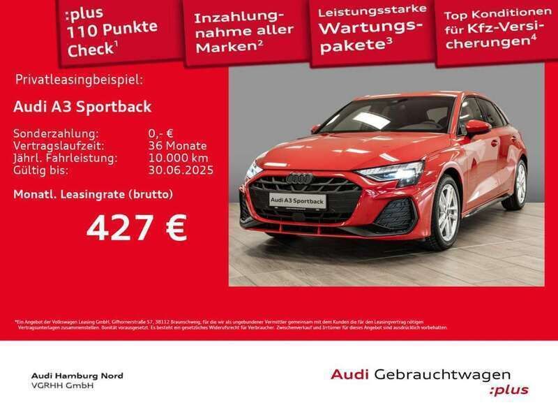 Rot (b1 progressivrot metallic) Gebraucht 2025 Audi A3 Sportback S-Line Limousine | 36.681 € (Superpreis) - Bild 1/3