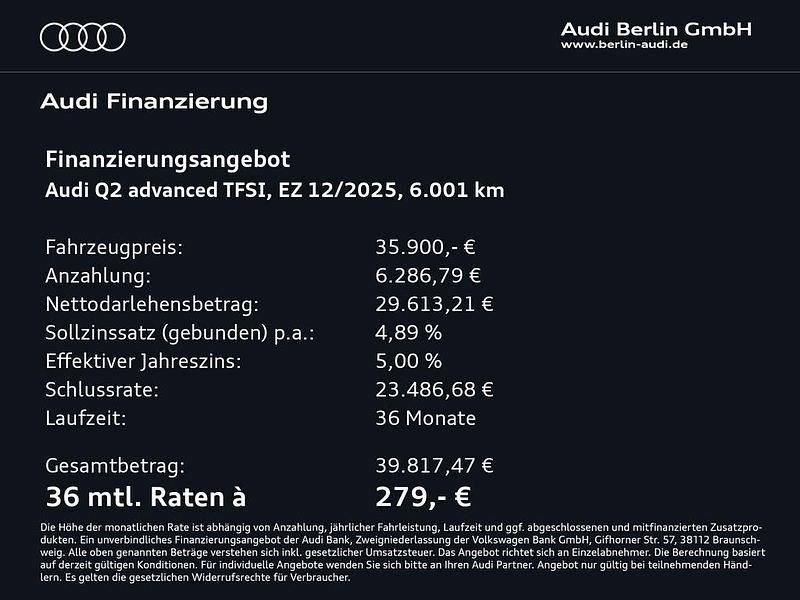 Gebraucht Audi Q2 Advanced Plus 150 PS (110 kW) 2025 Mythosschwarz metallic SUV
