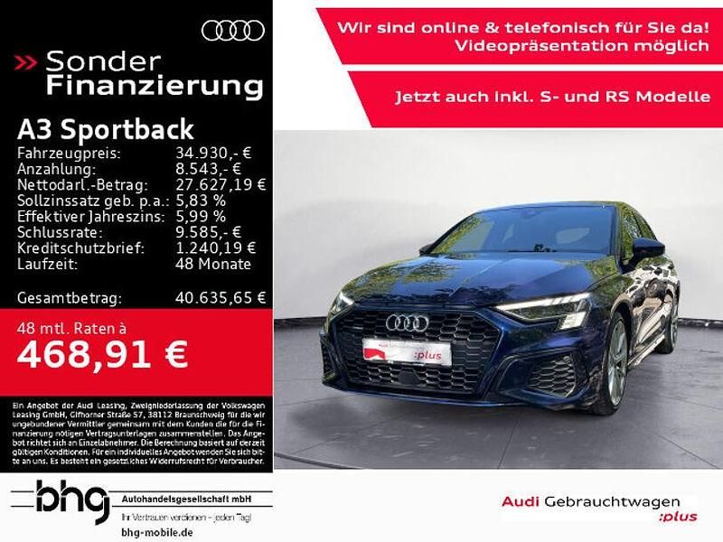 Navarrablau metallic Gebraucht 2021 Audi A3 S-Line Limousine | 34.930 € - Bild 1/4