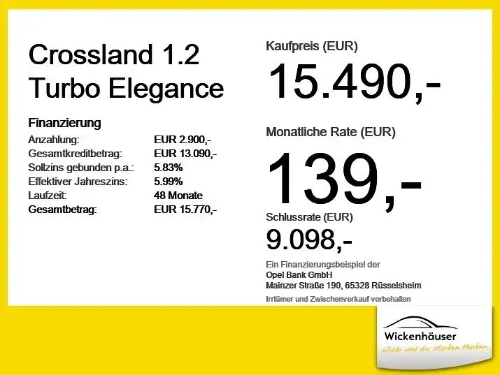 Gebraucht Opel Crossland Elegance 110 PS (80 kW) 2023 Schwarz perla nera (metallic) SUV