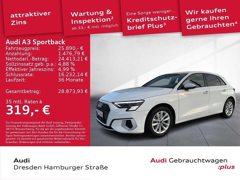 Ibisweiß Gebraucht 2022 Audi A3 Advanced Plus Limousine | 25.890 € (Fairer Preis) - Bild 1/3