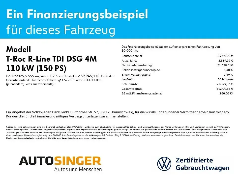 Gebraucht VW T-Roc R-line 150 PS (110 kW) 2025 Schwarz SUV