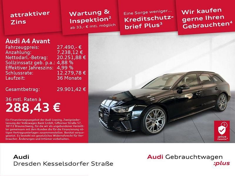 Mythosschwarz metallic Gebraucht 2022 Audi A4 S-Line Kombi | 27.490 € (Fairer Preis) - Bild 1/4