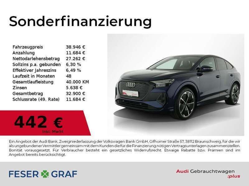 Navarrablau metallic Gebraucht 2022 Audi Q4 Sportback e-tron Ambiente SUV | 38.946 € (Guter Preis) - Bild 1/2