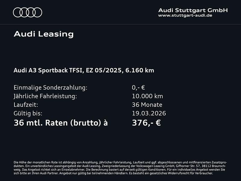 Gebraucht Audi A3 Sport 204 PS (150 kW) 2025 Gletscherweiß metallic Limousine