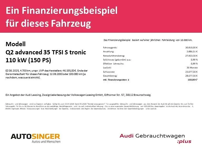 Gebraucht Audi Q2 Advanced Plus 150 PS (110 kW) 2025 Manhattangrau metallic SUV