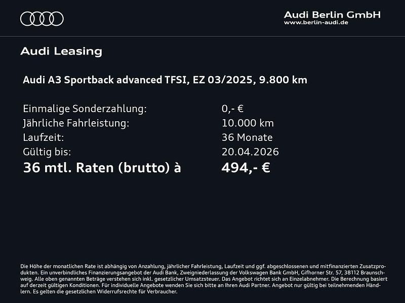 Gebraucht Audi A3 Advanced Plus 116 PS (85 kW) 2025 Gletscherweiß metallic Kombi
